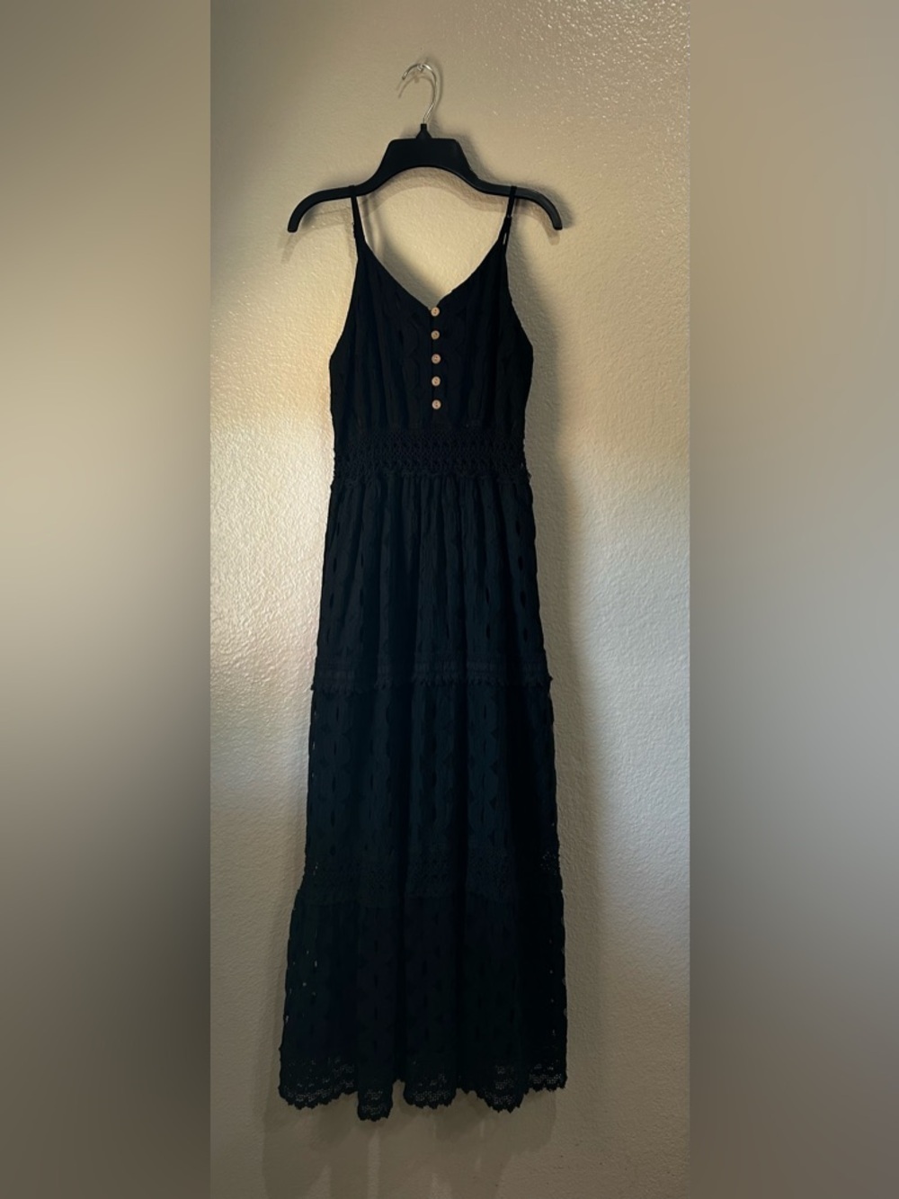 Sweet & Girl Sleeveless Black Button-Front Maxi Dress Sz L/XL Lace Goth TC0154